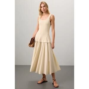 SIMKHAI Cream Silas Midi Dress Fit Flare Romantic Cotton, Size XS Designer $575